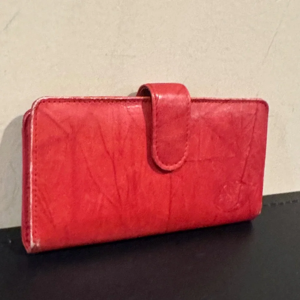 Buxton Red Genuine Leather Tab Clutch Wallet Organizer with Coin Pocket